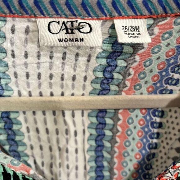 CATO Top Womens 26 28W Multicolor Boho Artsy Print Rayon Blouse Ladies - Picture 7 of 9